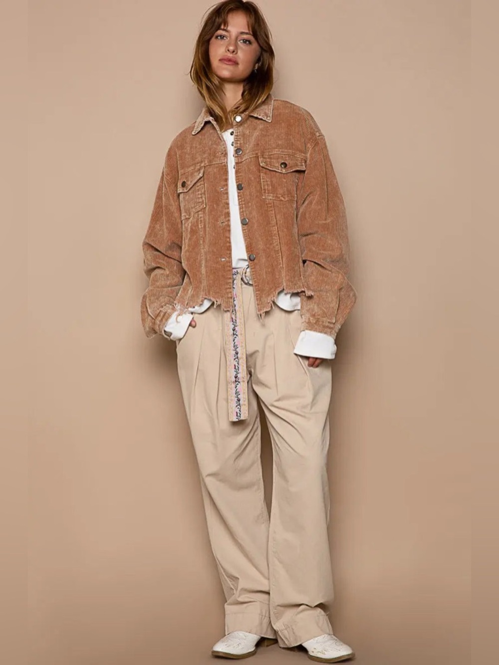 POL Clothing Love You a Latte Jacket - Cozy Corduroy Trucker Style in Teddy Bear - Picture 7 of 7